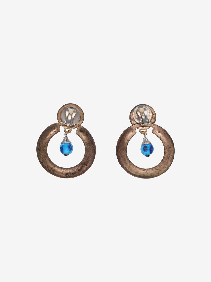 Vintage Round Earrings with Multicolored Gemstones and Blue Pendant Drop W13426.32  Vintage 