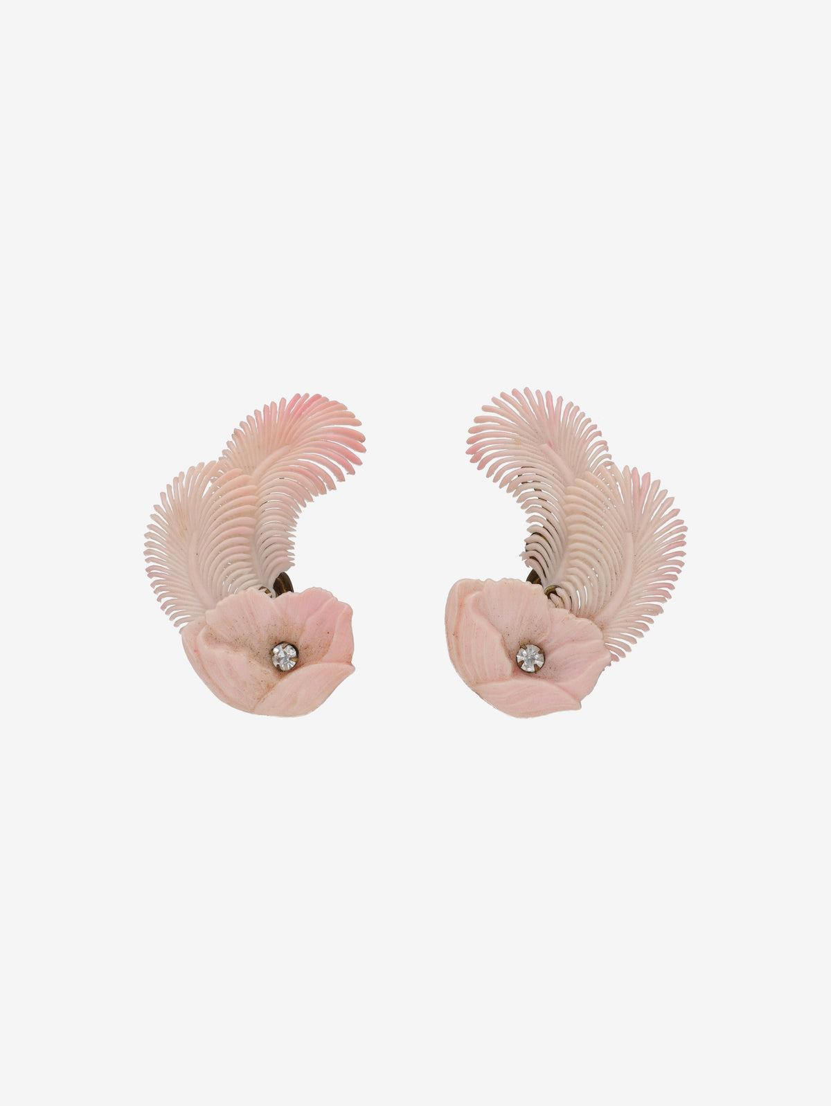 Vintage 1940s Feather and Floral Clip-On Earrings with Gem Detail W13426.27  Vintage 