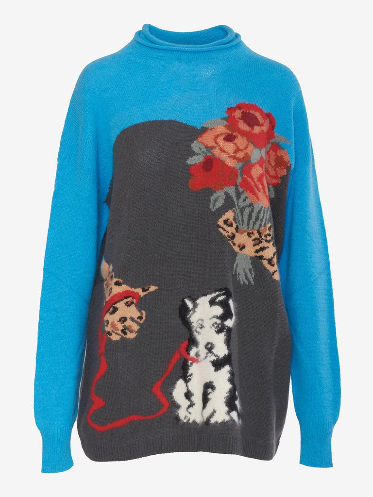 Krizia Maglia ricamata mazzo di fiori con cane