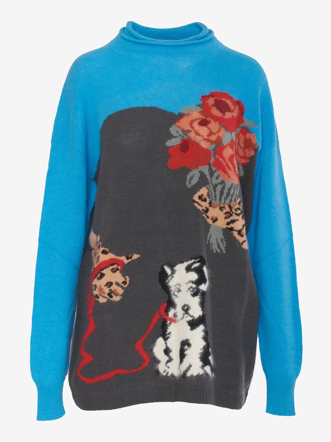 Krizia Maglia ricamata mazzo di fiori con cane
