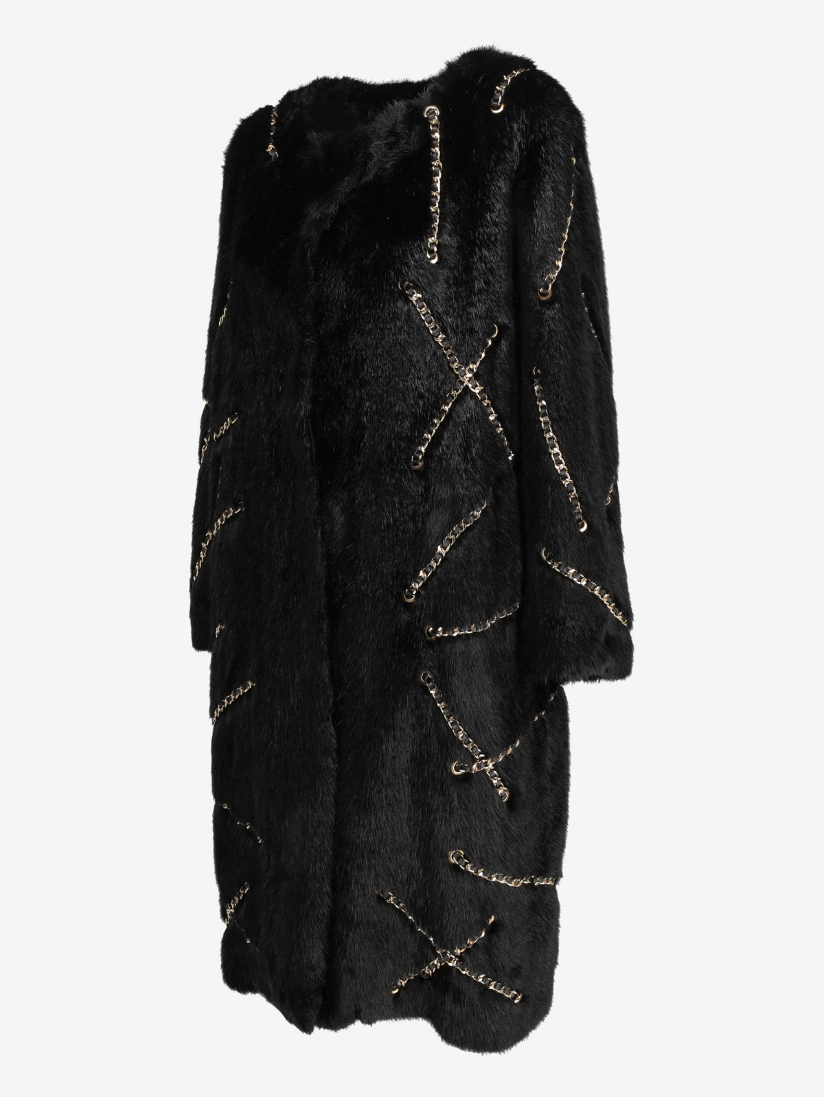 Moschino Couture Chain Linked Coat in Faux Fur CVM26.6.35  Moschino Couture 