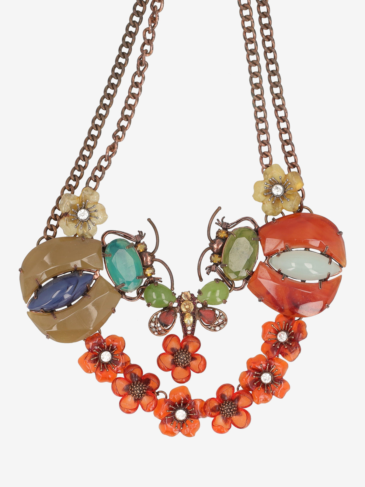 Vintage Beetle Statement Necklace with Floral and Gemstone Accents W27526.109  Vintage 