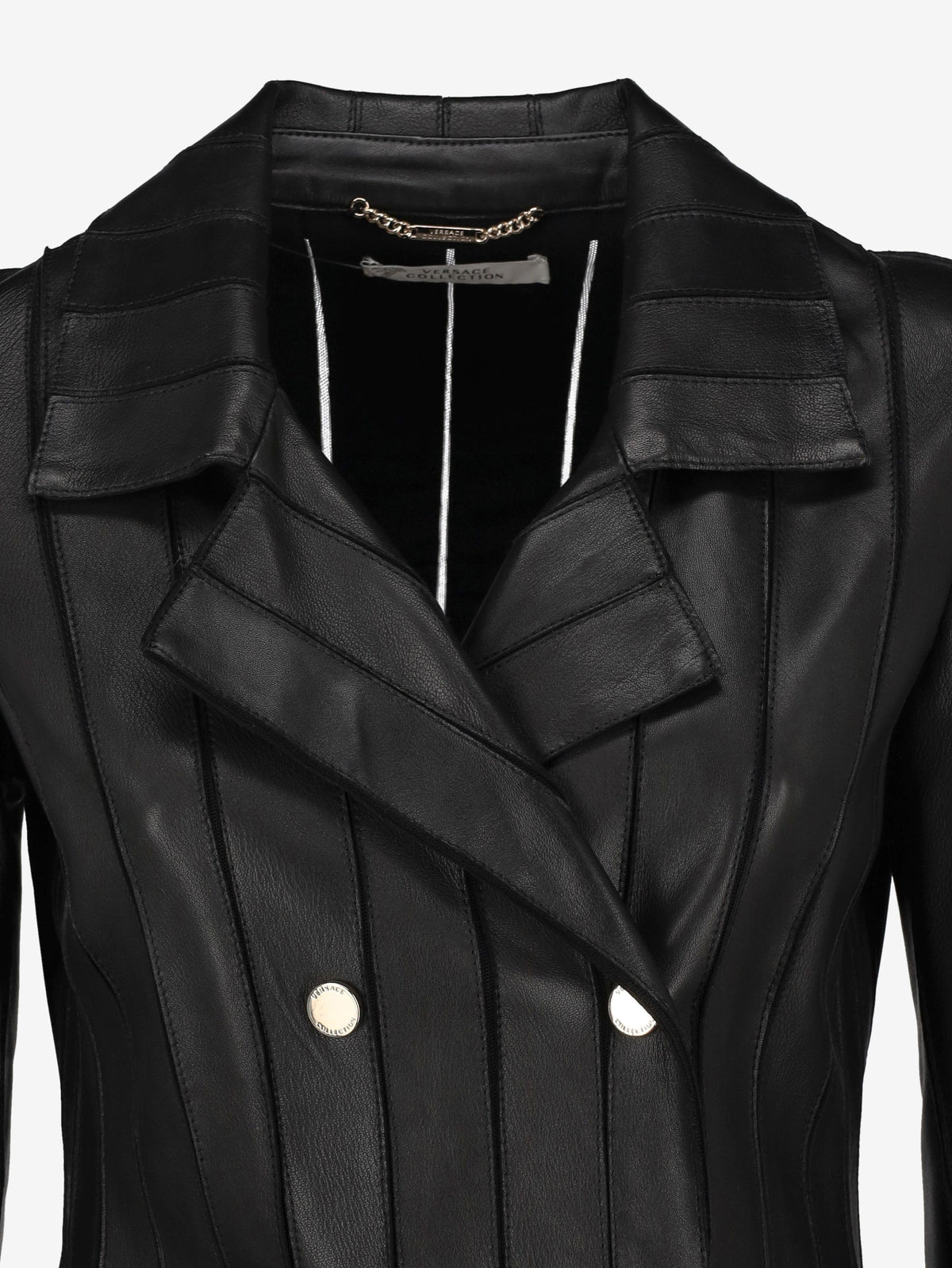 Versace Black Leather Double-Breasted Coat W7426.19  Versace 
