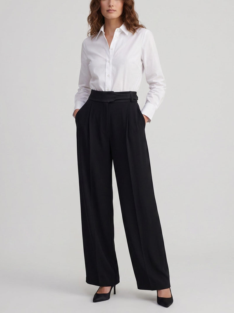 Emporio Armani Wide-Leg Satin-Waistband Trousers W27526.38  Emporio Armani 