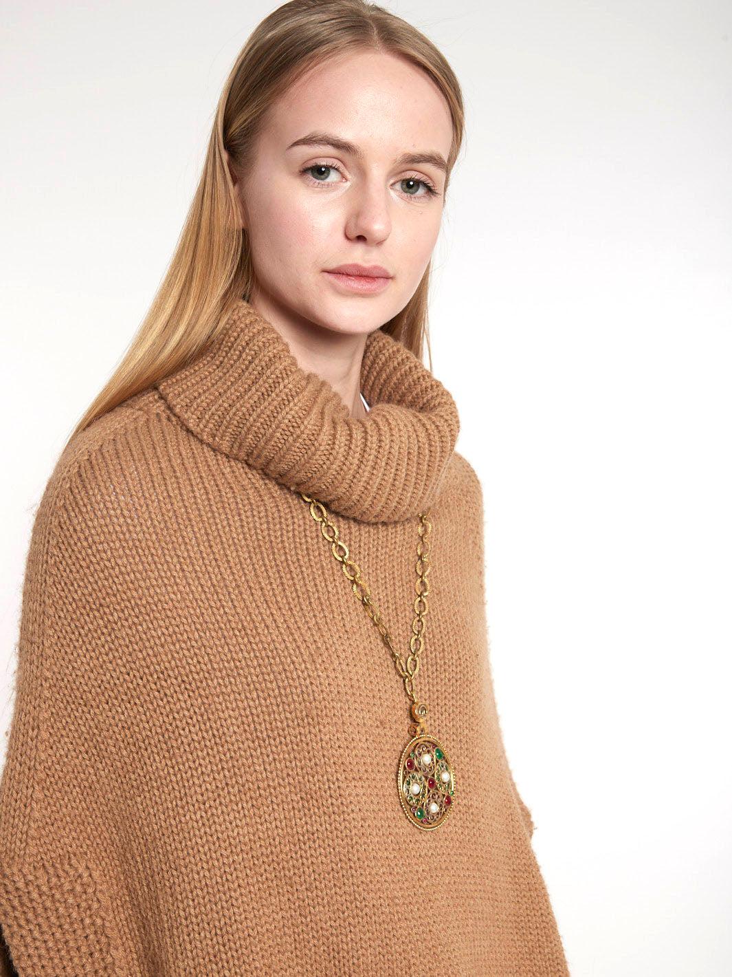 Y2K Gucci camel-colour turtleneck poncho in wool